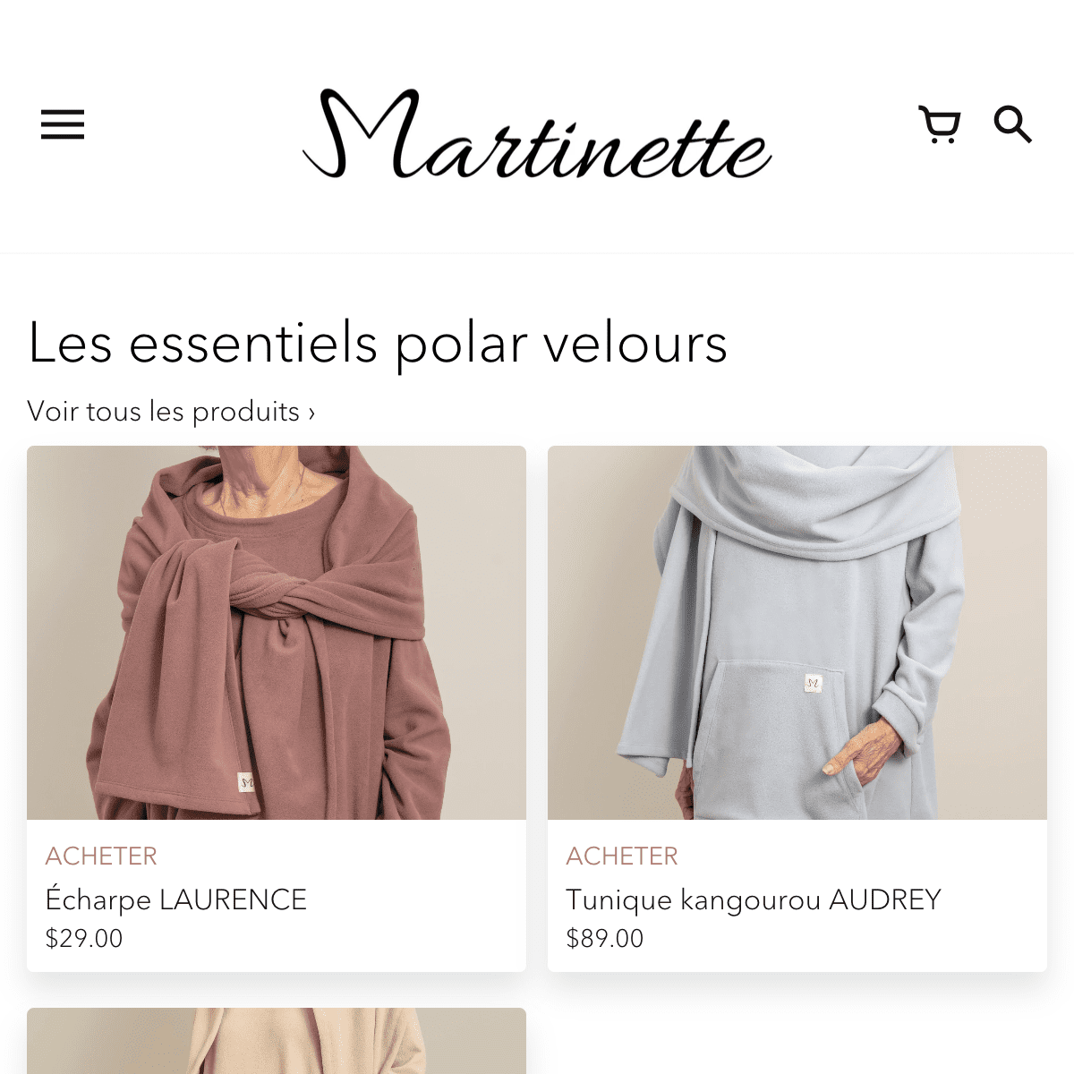 Experts de boutiques Shopify - La Fabrique Shopify Montréal martinettedesign.com collections