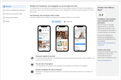 Magasinage en ligne - Page de démarrage pour créer votre boutique sur Facebook